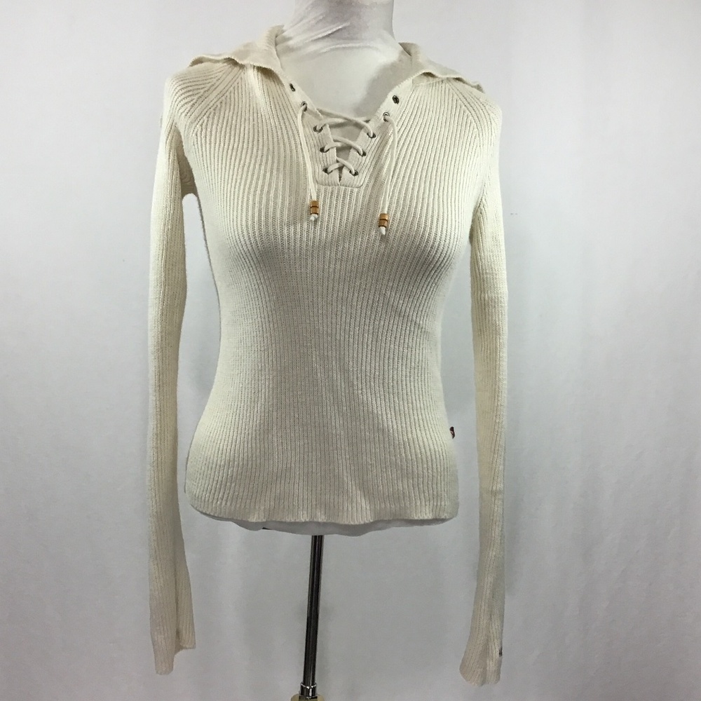 Hollister Front Lace Up Cream Color Sweater